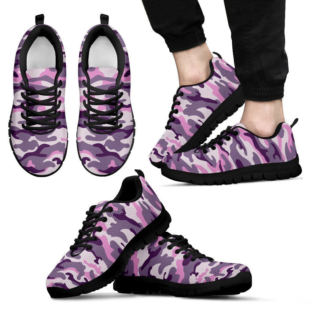 Pink Purple And Grey Camouflage Print Men's Sneakers