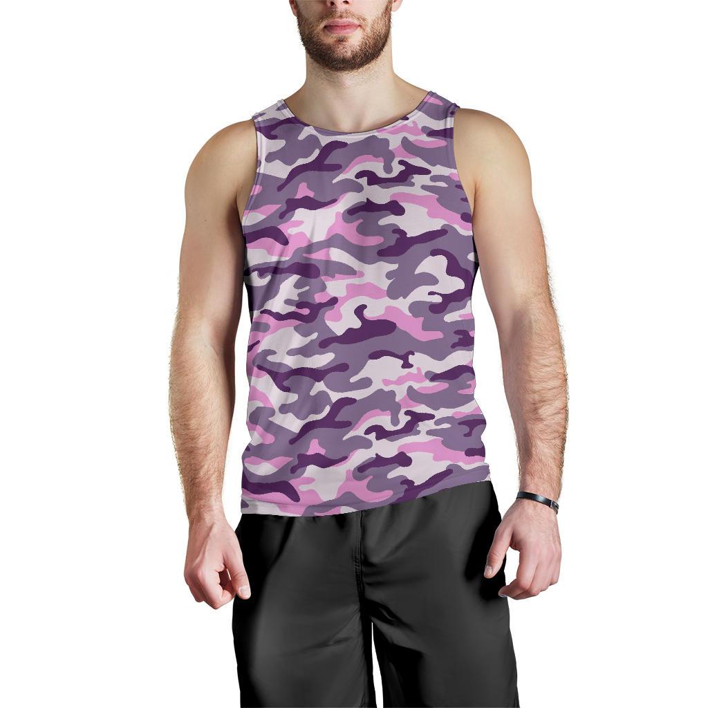 Pink Purple And Grey Camouflage Print Men's Tank Top