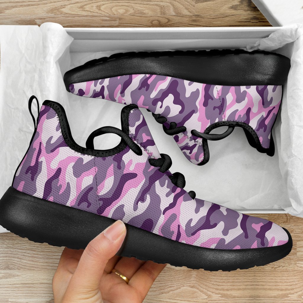 Pink Purple And Grey Camouflage Print Mesh Knit Shoes