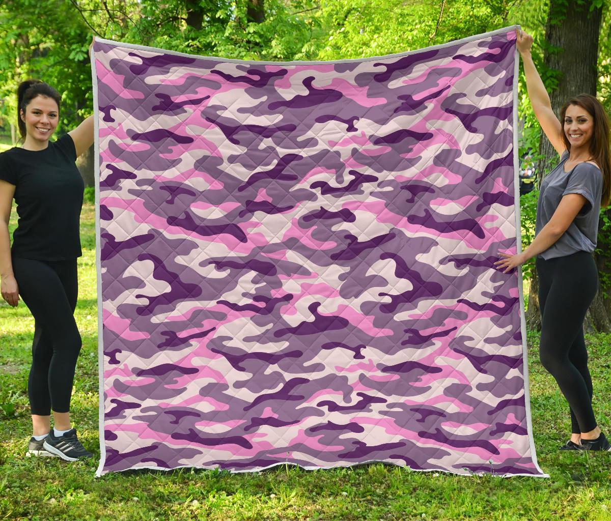 Pink Purple And Grey Camouflage Print Quilt