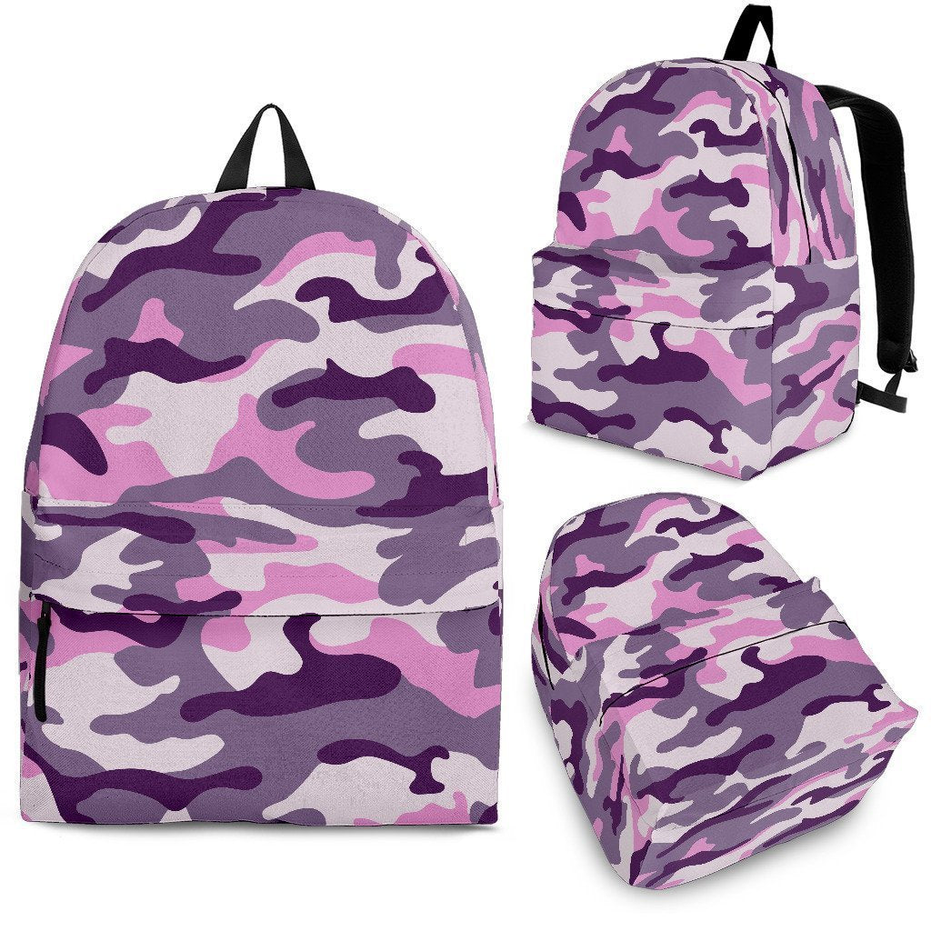 Pink Purple And Grey Camouflage Print School Backpack