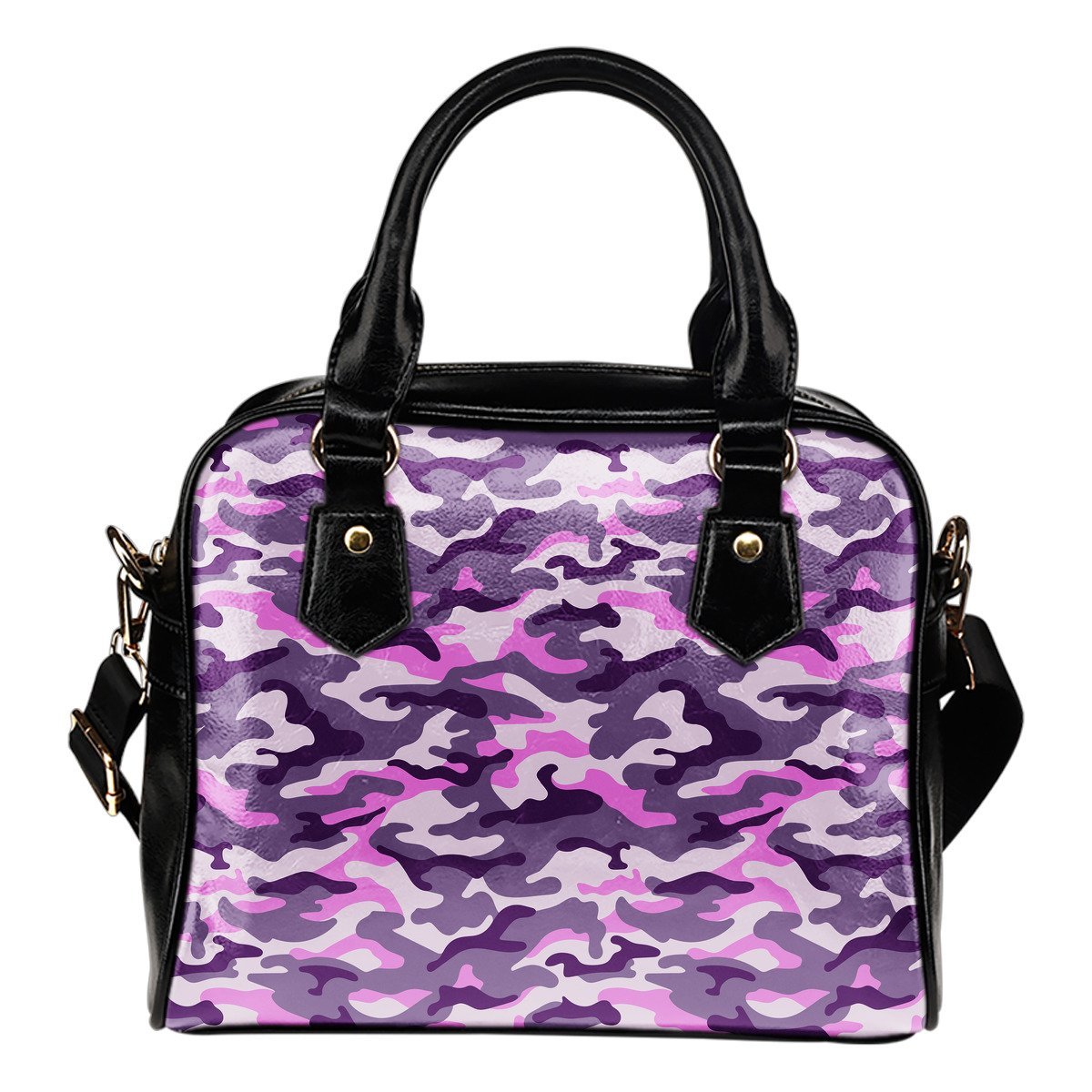 Pink Purple And Grey Camouflage Print Shoulder Handbag