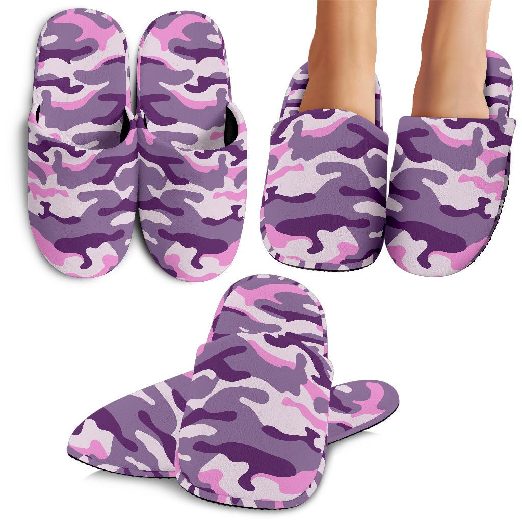 Pink Purple And Grey Camouflage Print Slippers