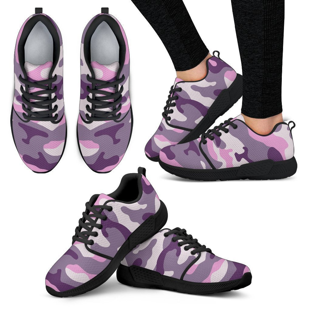 Pink Purple And Grey Camouflage Print Women's Athletic Shoes