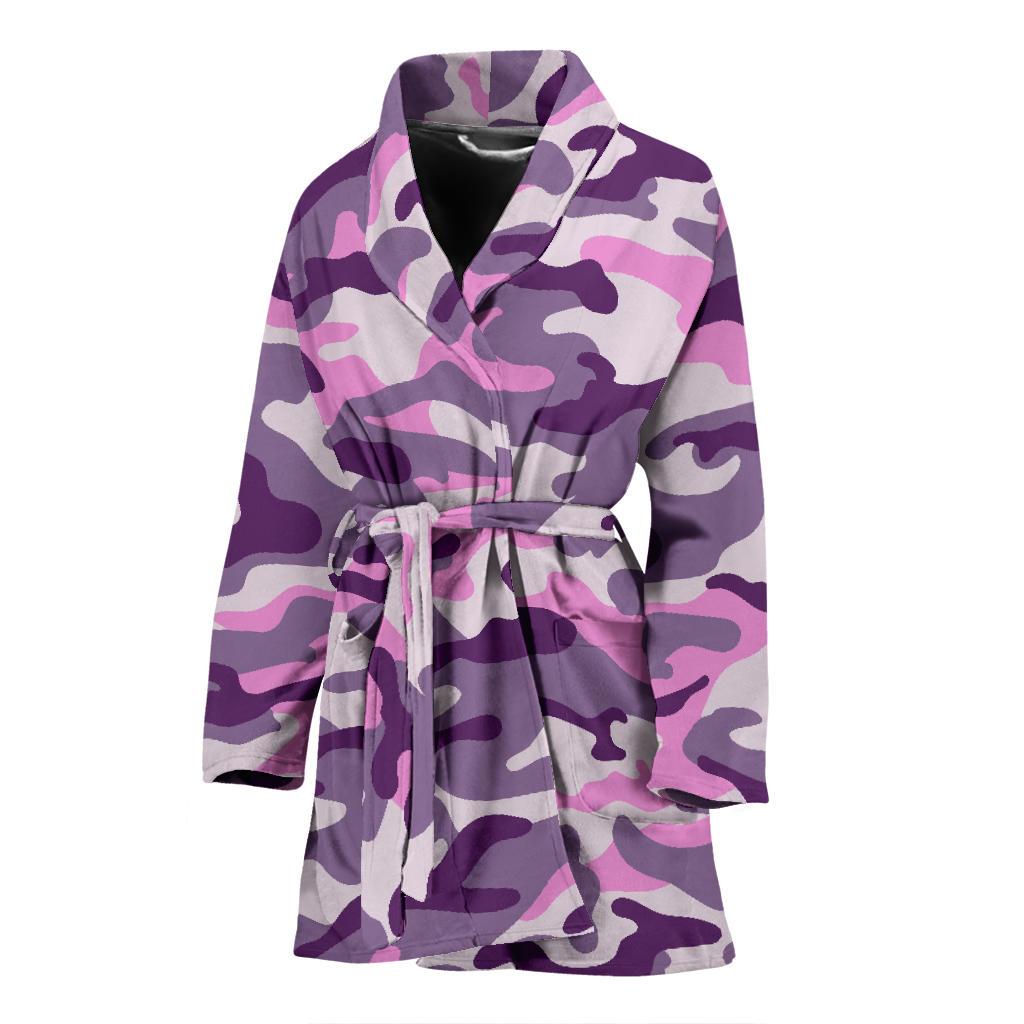 Pink Purple And Grey Camouflage Print Women's Bathrobe