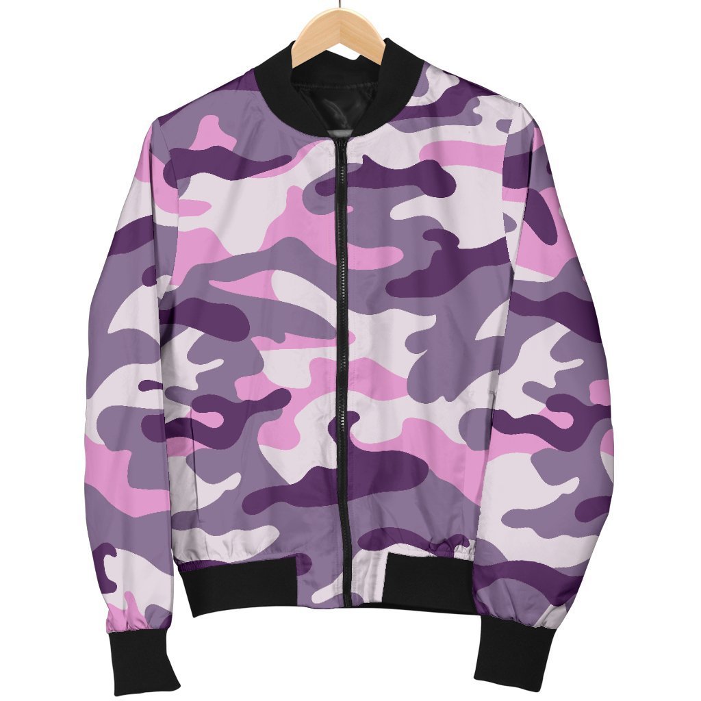 Pink Purple And Grey Camouflage Print Women's Bomber Jacket