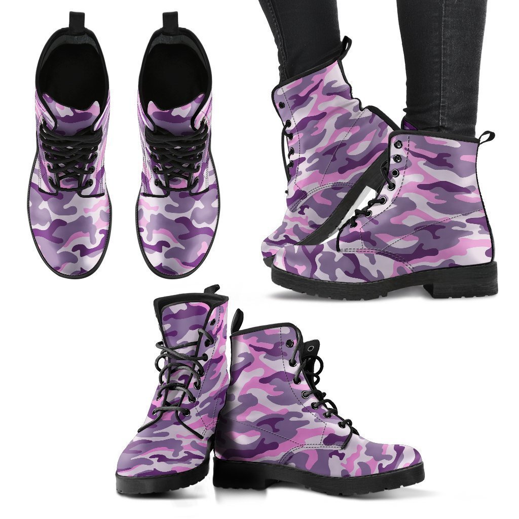 Pink Purple And Grey Camouflage Print Women's Boots