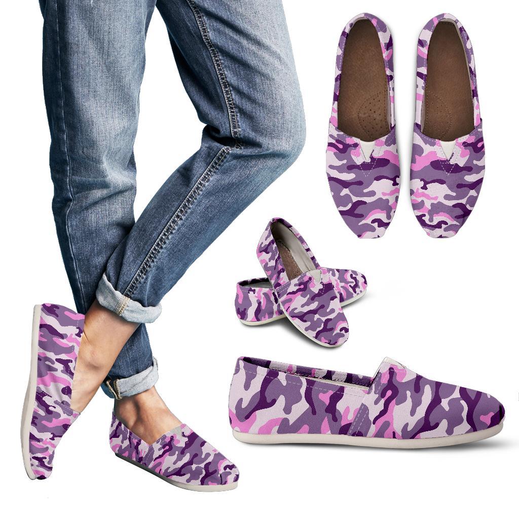 Pink Purple And Grey Camouflage Print Women's Casual Canvas Shoes