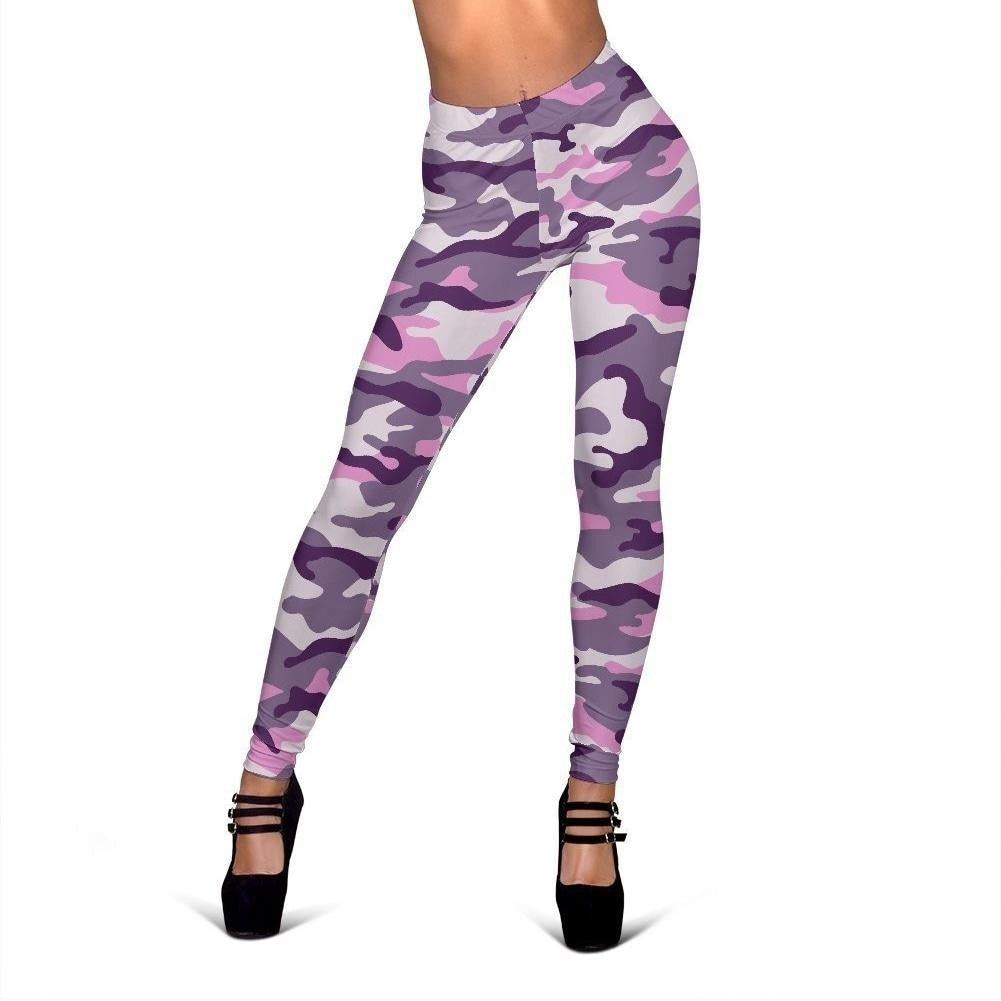 Pink Purple And Grey Camouflage Print Women's Leggings