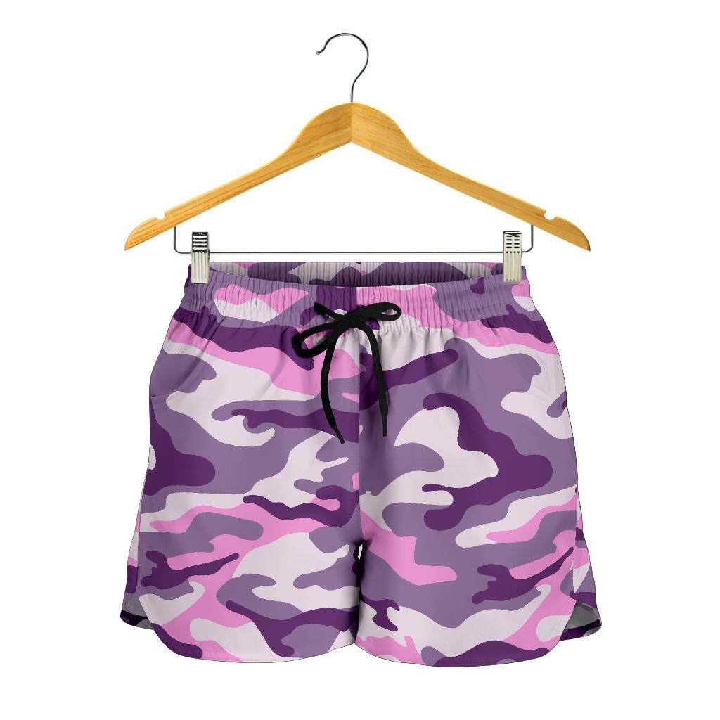 Pink Purple And Grey Camouflage Print Women's Shorts