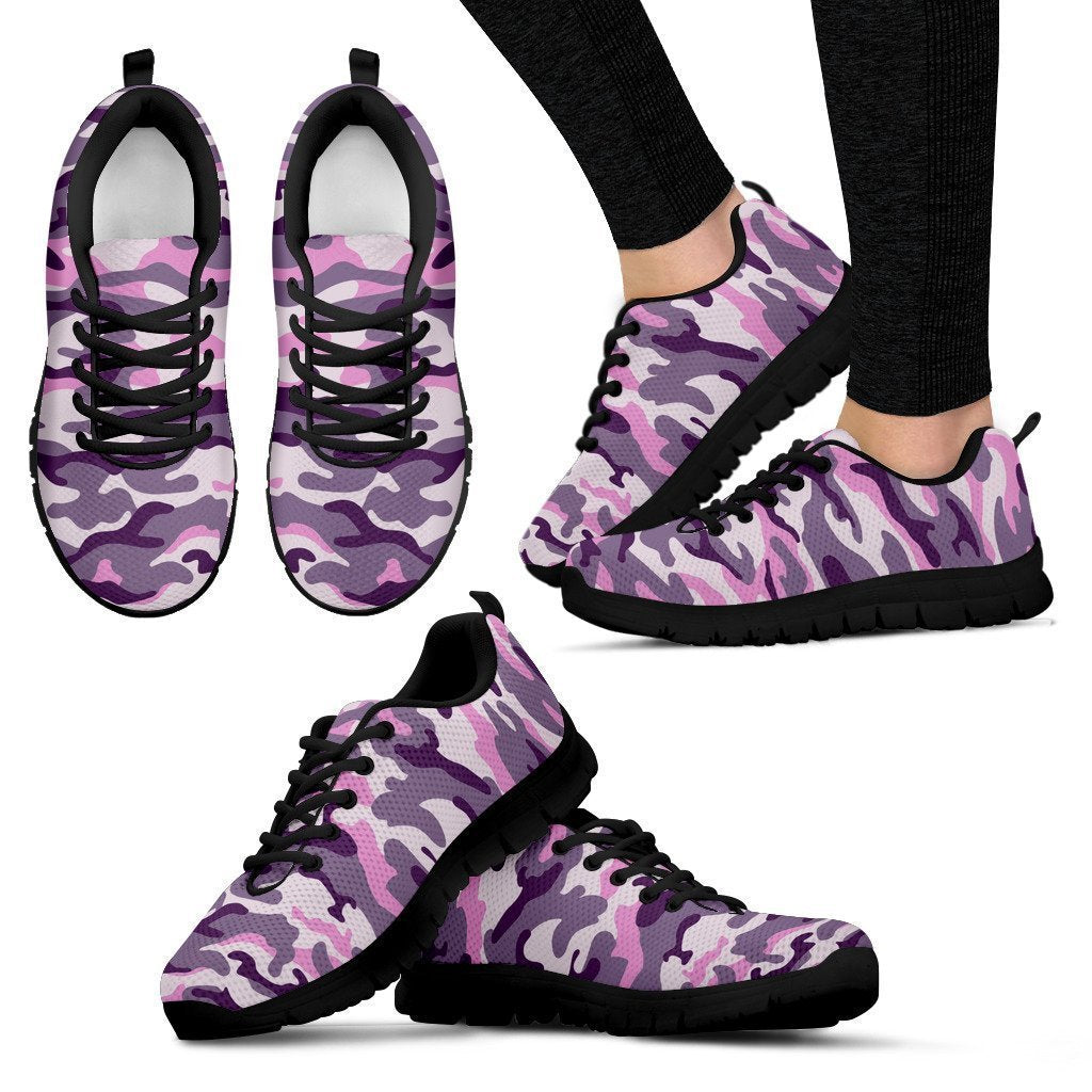 Pink Purple And Grey Camouflage Print Women's Sneakers