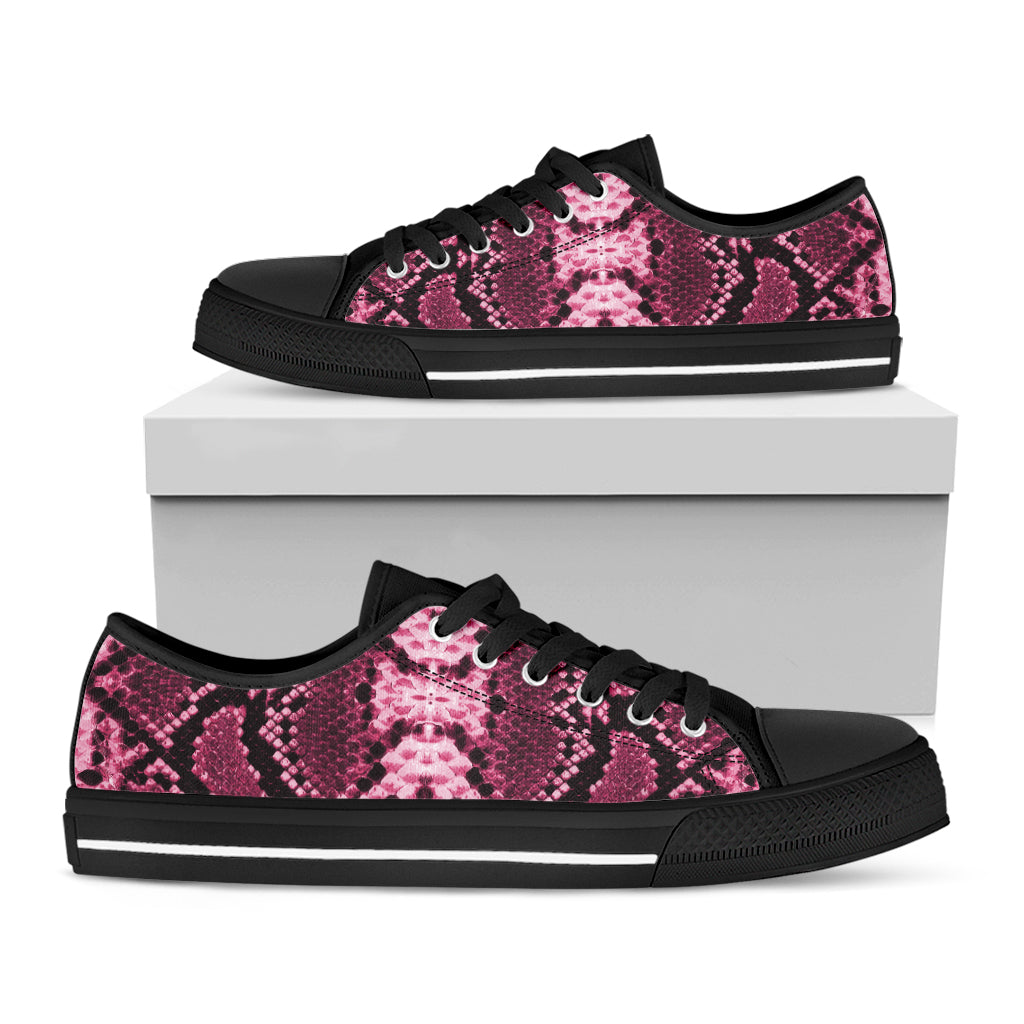 Pink Python Snakeskin Print Black Low Top Shoes