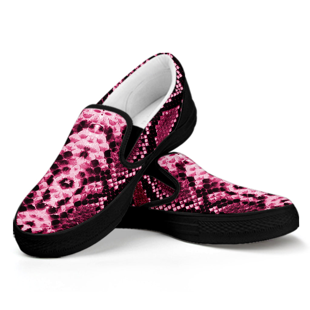 Pink Python Snakeskin Print Black Slip On Shoes