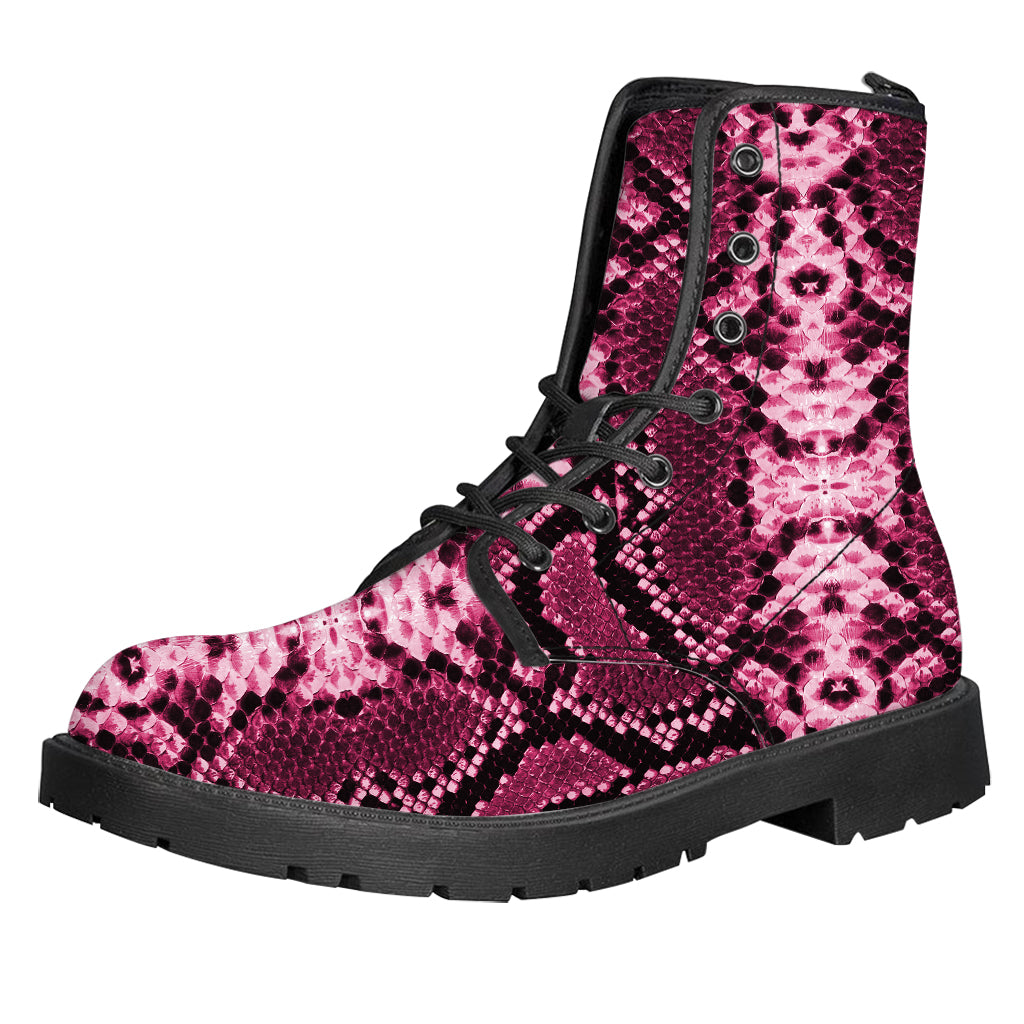 Pink Python Snakeskin Print Leather Boots