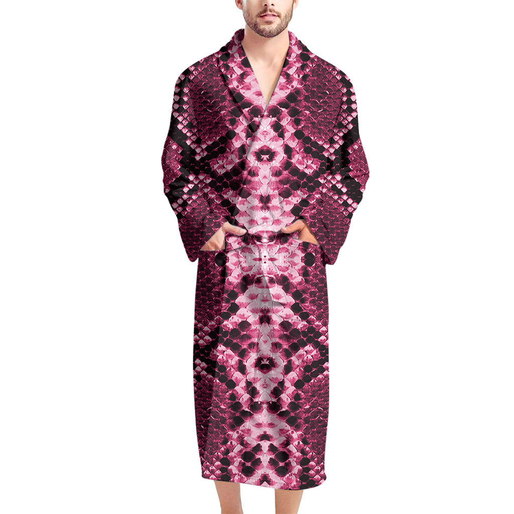 Pink Python Snakeskin Print Men's Bathrobe