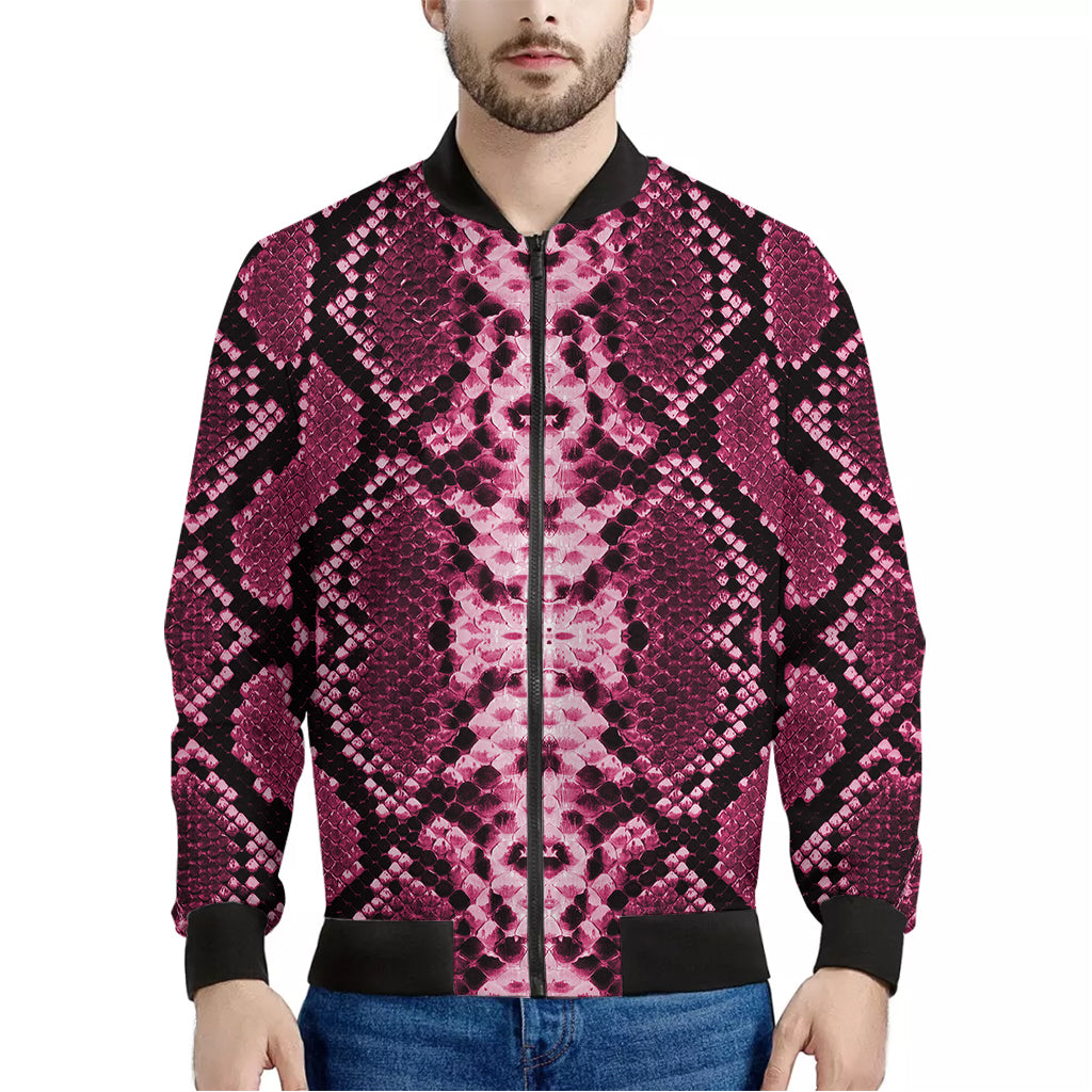 Pink Python Snakeskin Print Men's Bomber Jacket