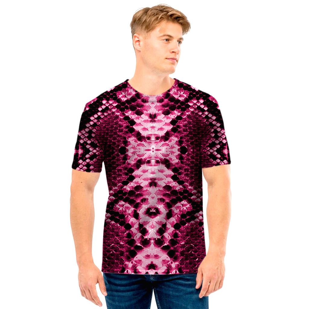 Pink Python Snakeskin Print Men's T-Shirt