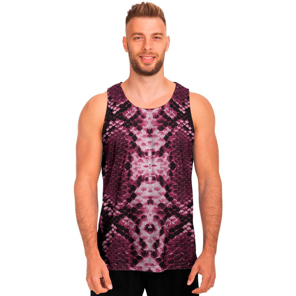 Pink Python Snakeskin Print Men's Tank Top