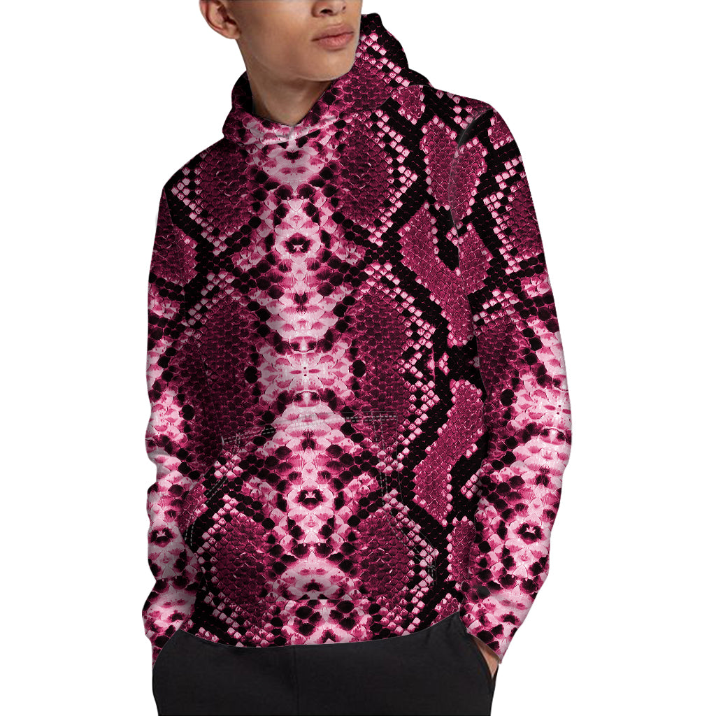 Pink Python Snakeskin Print Pullover Hoodie