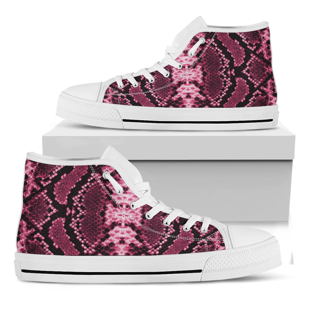 Pink Python Snakeskin Print White High Top Shoes