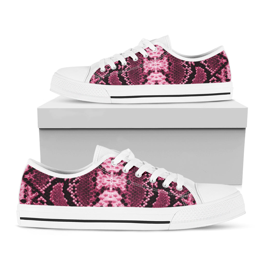 Pink Python Snakeskin Print White Low Top Shoes