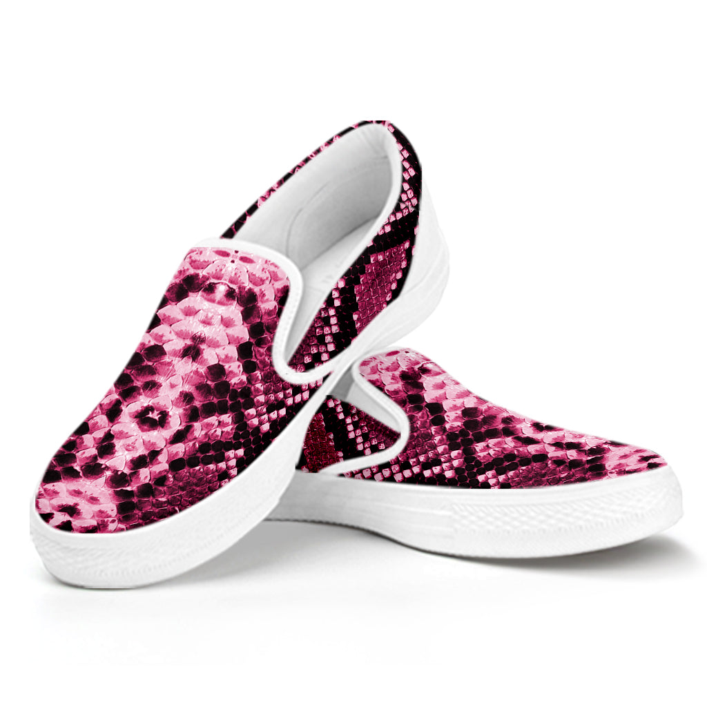 Pink Python Snakeskin Print White Slip On Shoes