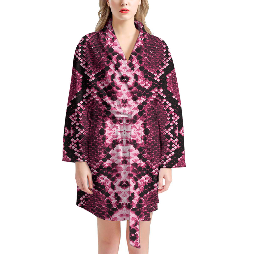 Pink Python Snakeskin Print Women's Bathrobe