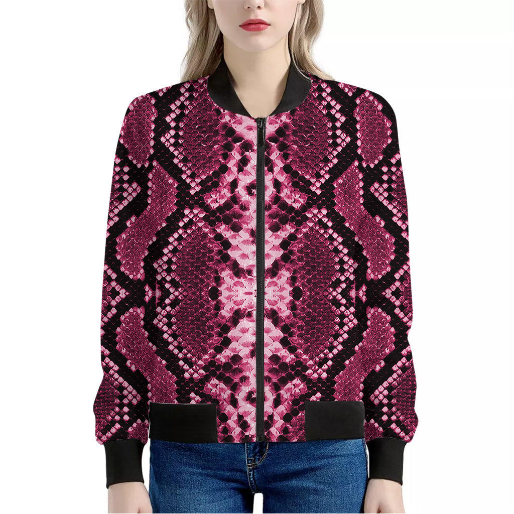 Pink Python Snakeskin Print Women's Bomber Jacket