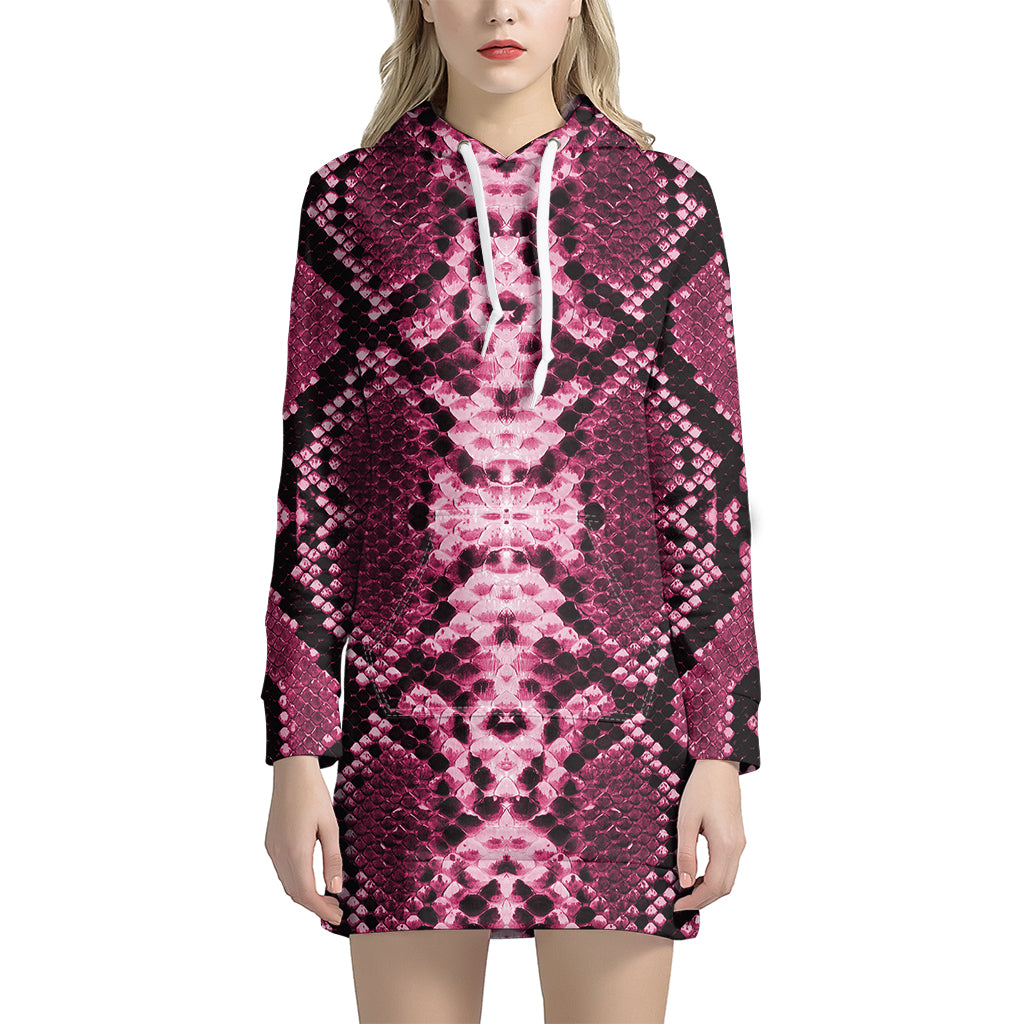 Pink Python Snakeskin Print Women's Pullover Hoodie Dress