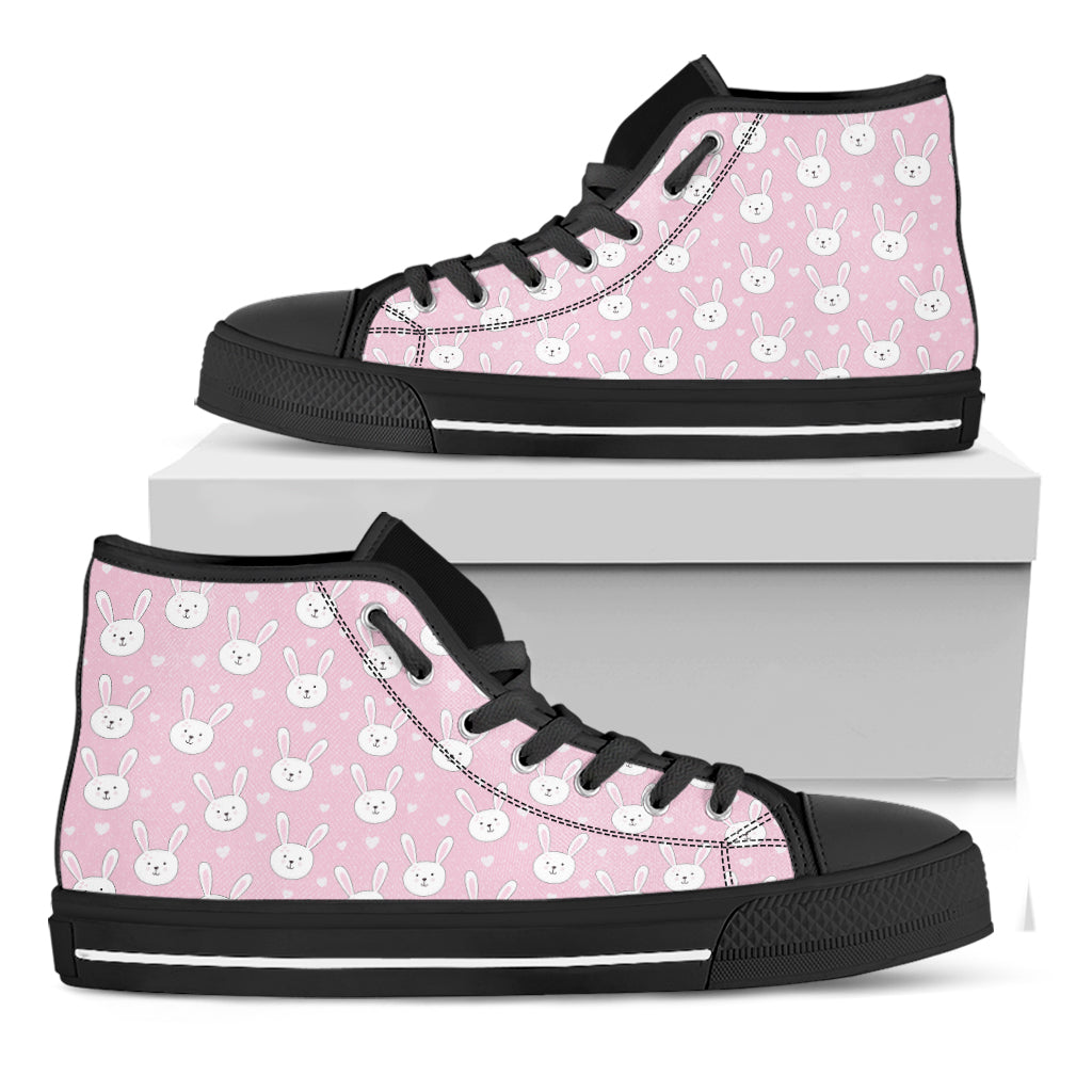 Pink Rabbit Pattern Print Black High Top Shoes