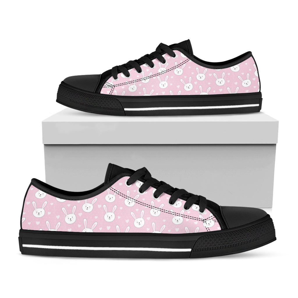 Pink Rabbit Pattern Print Black Low Top Shoes