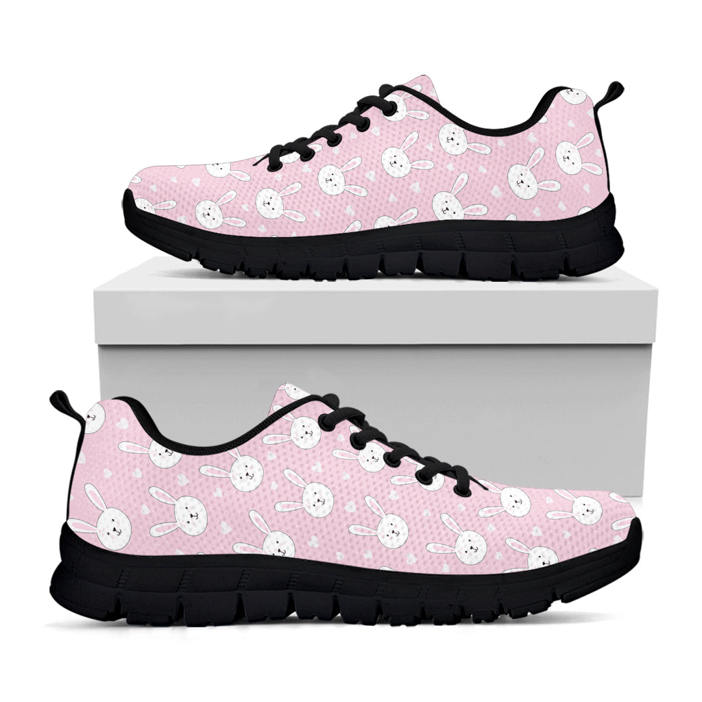 Pink Rabbit Pattern Print Black Sneakers