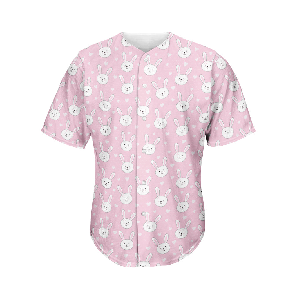 Pink Rabbit Pattern Print Men's Baseball Jersey