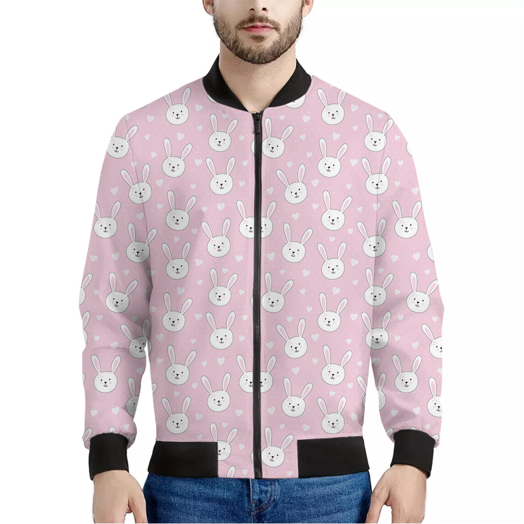 Pink Rabbit Pattern Print Men's Bomber Jacket