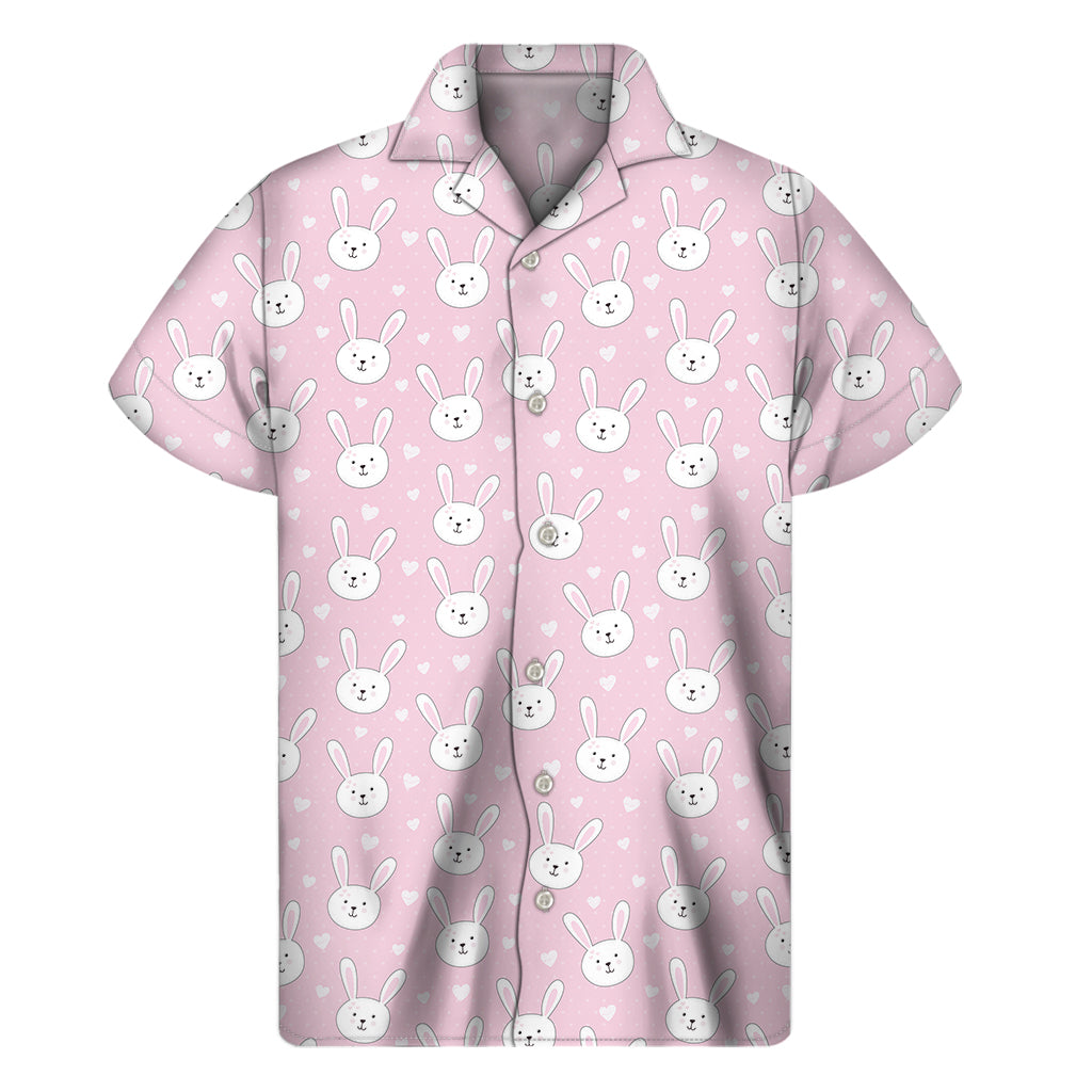 Pink Rabbit Pattern Print Men's Short Sleeve Shirt