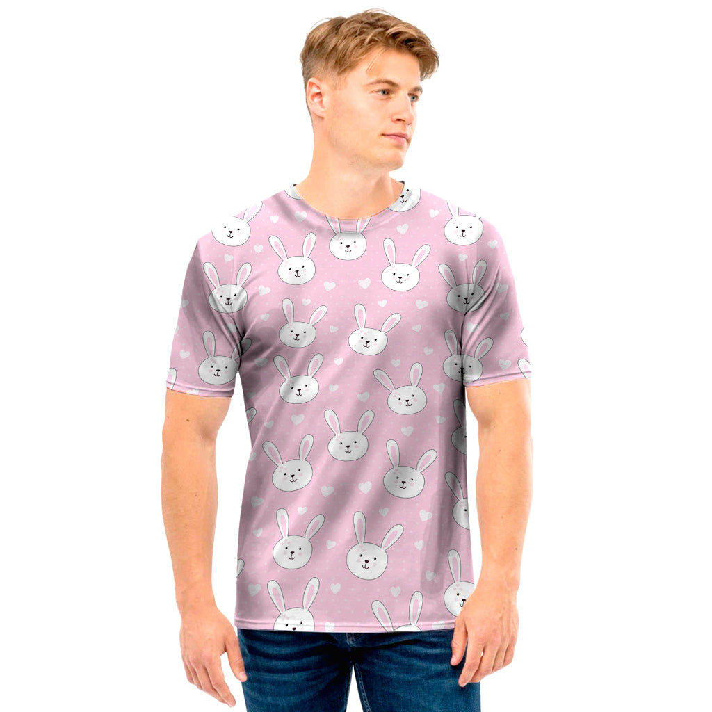 Pink Rabbit Pattern Print Men's T-Shirt