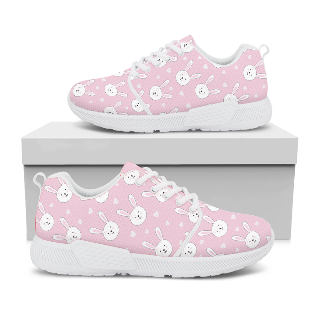 Pink Rabbit Pattern Print White Athletic Shoes