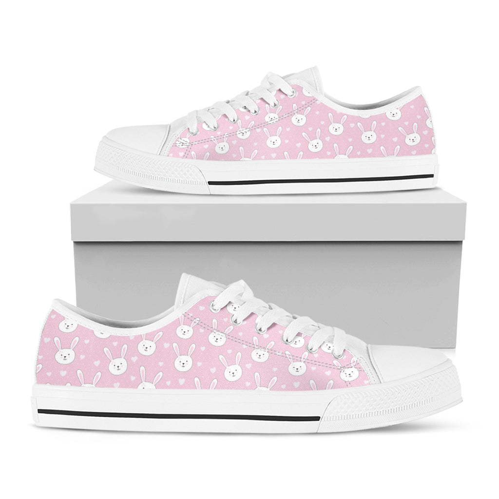 Pink Rabbit Pattern Print White Low Top Shoes