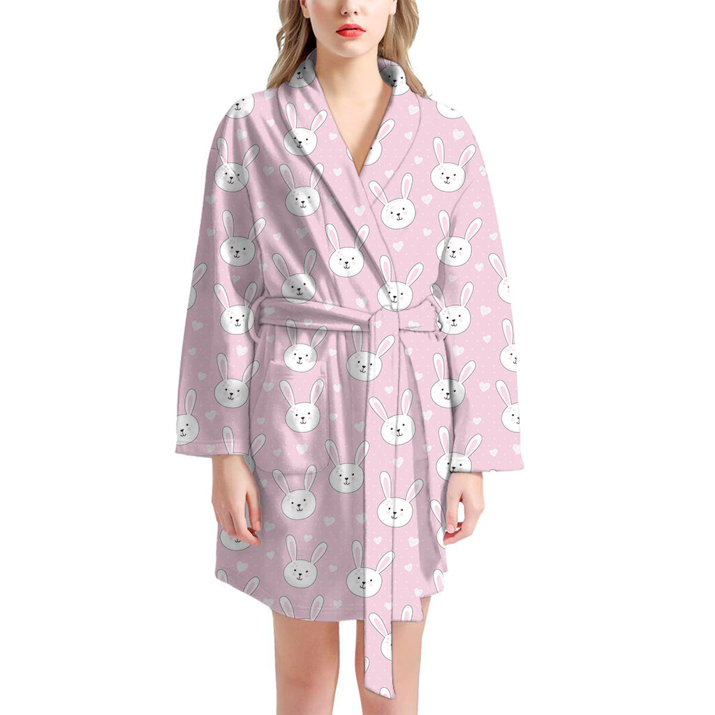 Pink Rabbit Pattern Print Women's Bathrobe