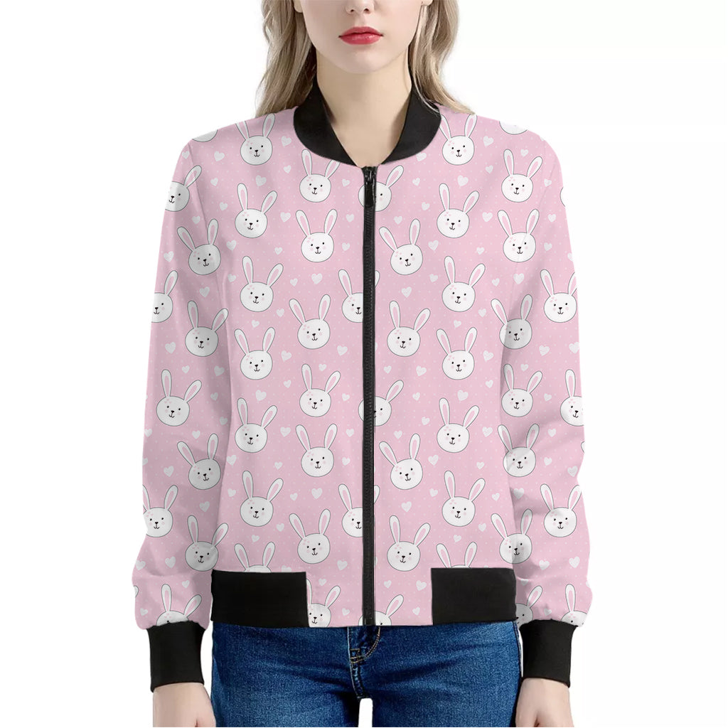 Pink Rabbit Pattern Print Women's Bomber Jacket