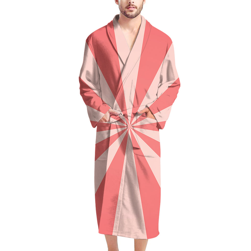 Pink Radial Rays Print Men's Bathrobe