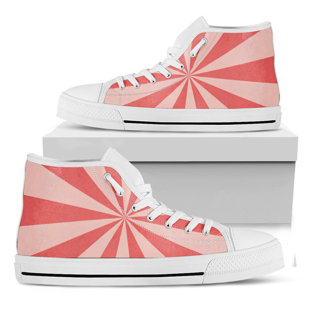 Pink Radial Rays Print White High Top Shoes