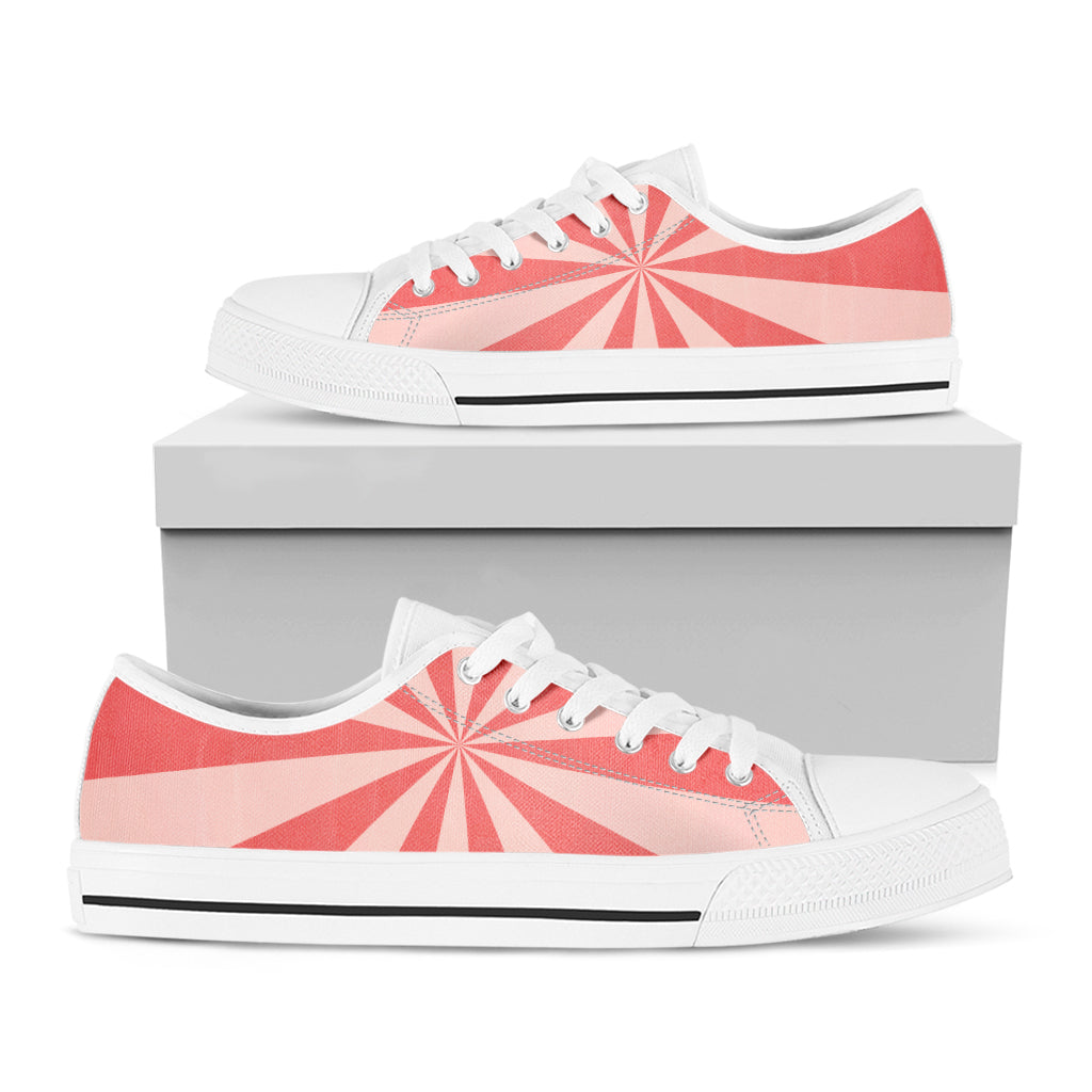 Pink Radial Rays Print White Low Top Shoes