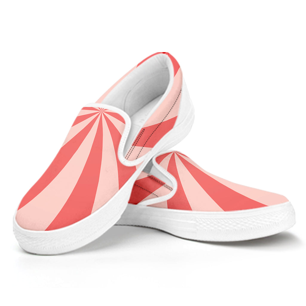 Pink Radial Rays Print White Slip On Shoes