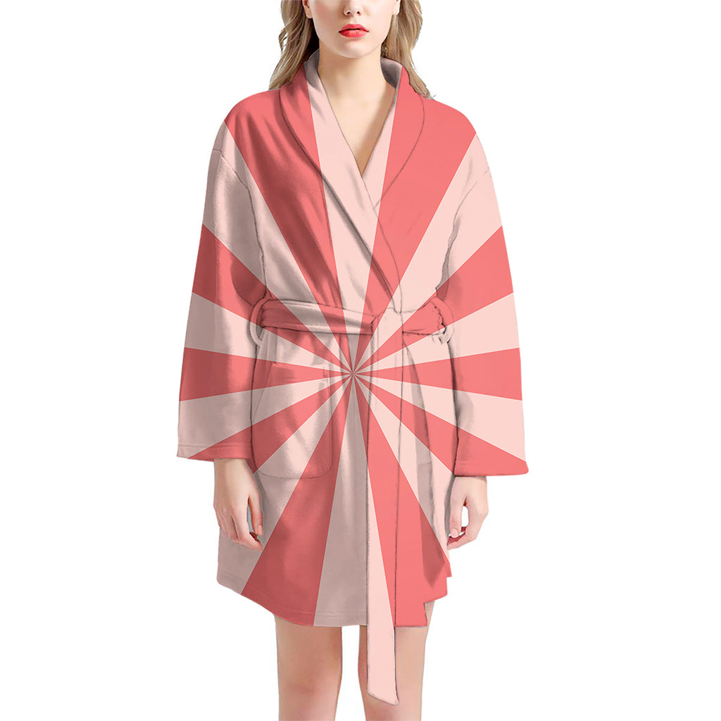 Pink Radial Rays Print Women's Bathrobe