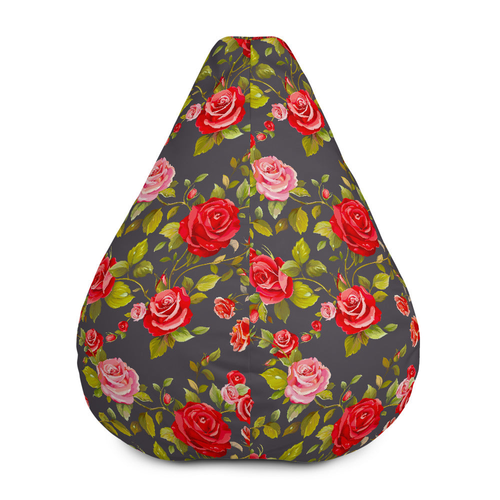 Pink Red Rose Floral Pattern Print Bean Bag Cover