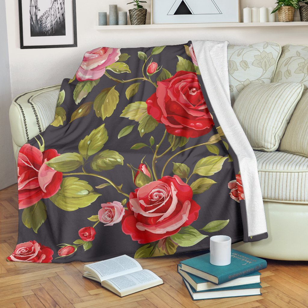 Pink Red Rose Floral Pattern Print Blanket