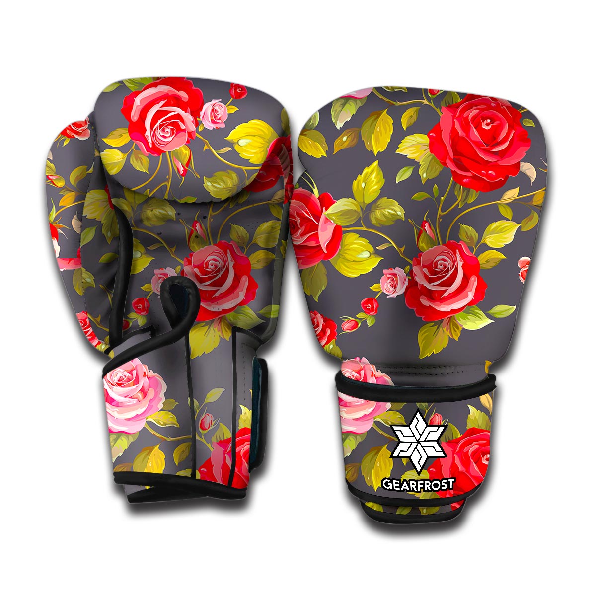 Pink Red Rose Floral Pattern Print Boxing Gloves