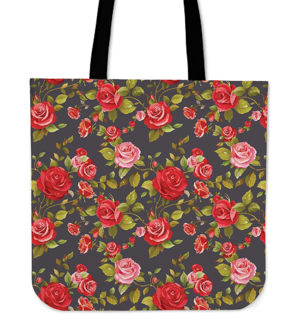 Pink Red Rose Floral Pattern Print Canvas Tote Bag