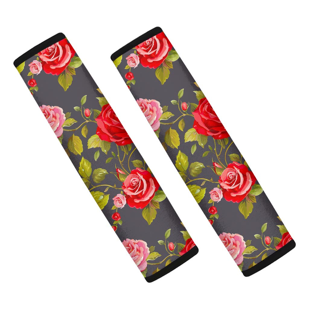 Pink Red Rose Floral Pattern Print Car Seat Belt Covers